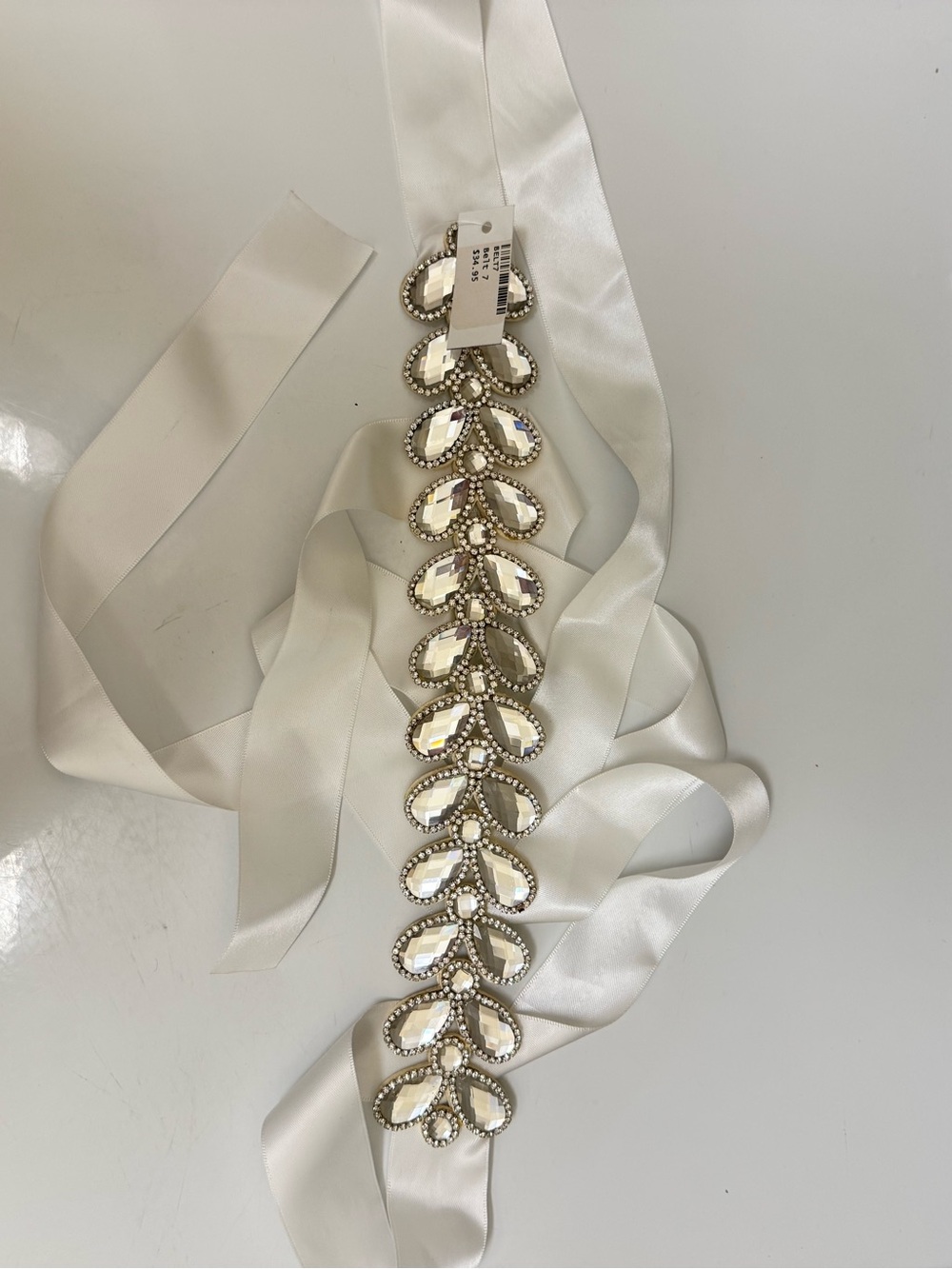 Bridal Crystal Satin Tie Waist Belt - White